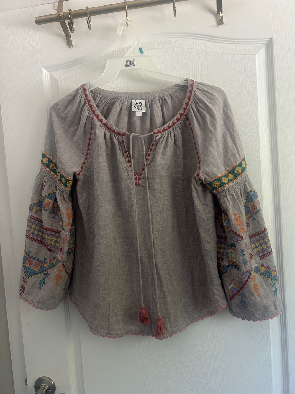 Beautiful ivy jane Embroidered Peasant Blouse Multicolor Sleeve Detail medium